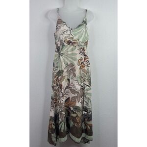 Super Natural Secret Mission Maxi Dress Womens S Green Floral Excellent Burnout